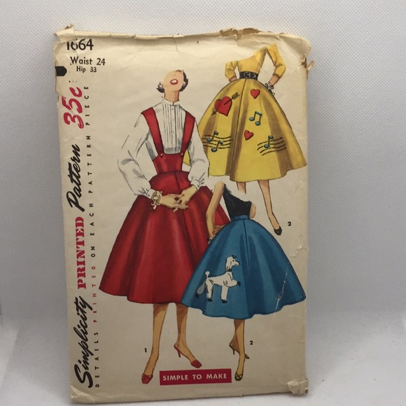 1950’s Simplicity 1664 Ladies Vintage Poodle Skirt Pattern 24 inch Waist - Picture 11 of 14